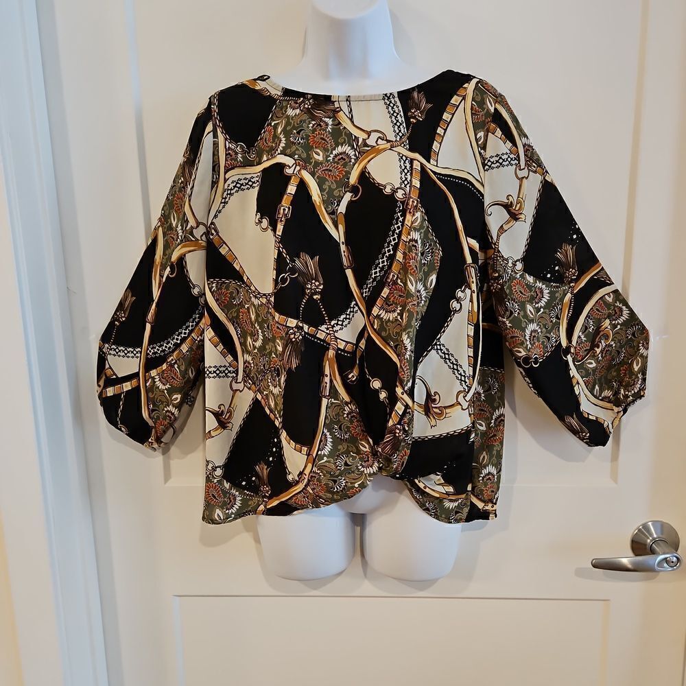 Roz&Ali Print Top Front twist knot sz PL